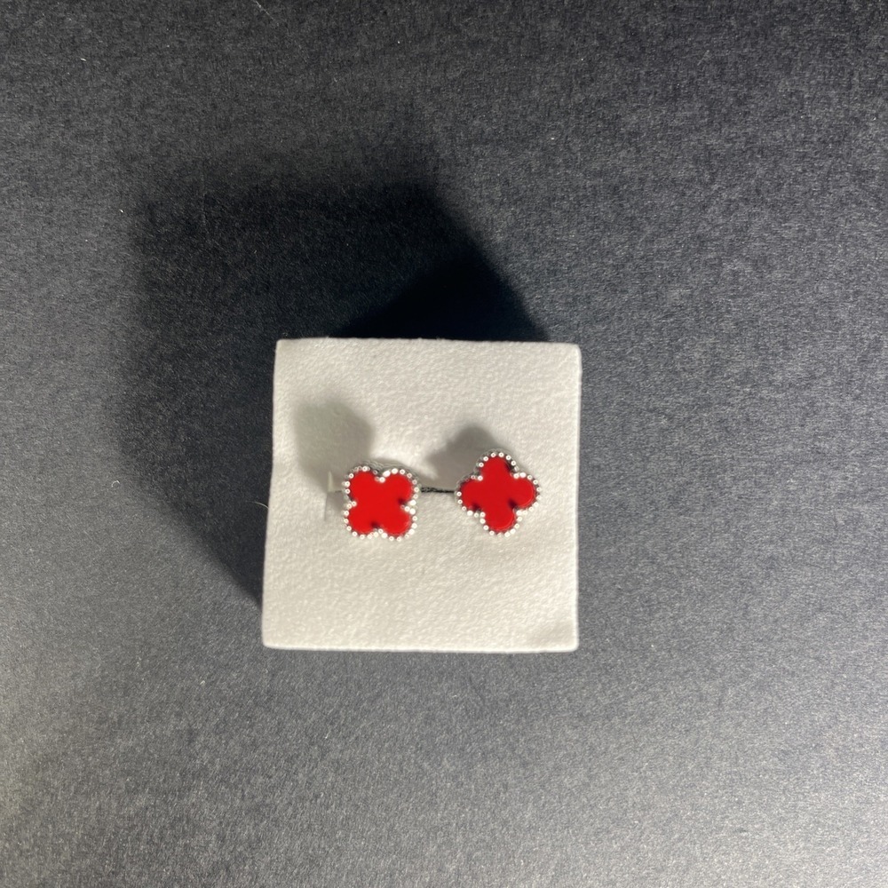 Alhambra Red Clover sterling silver Stud Earrings